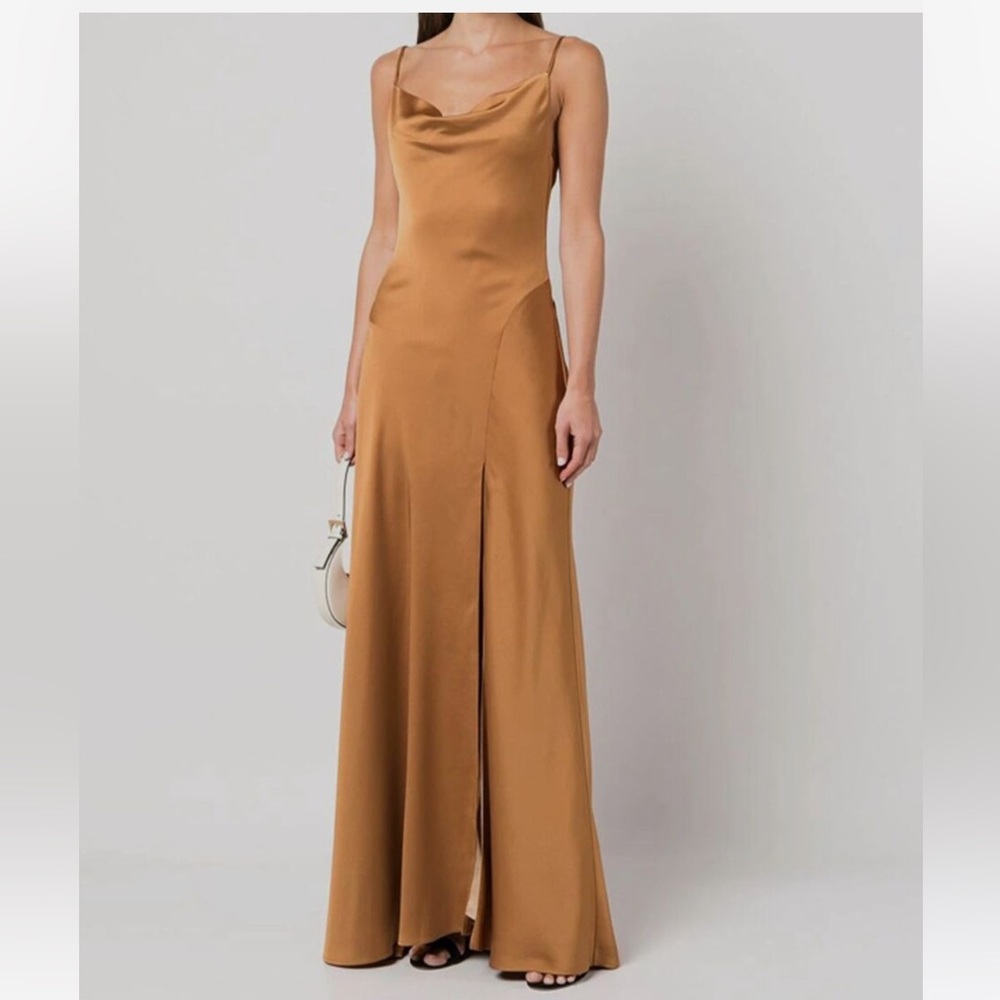 Jonathan Simkhai Finley satin drape gown in copper. NWT size 0